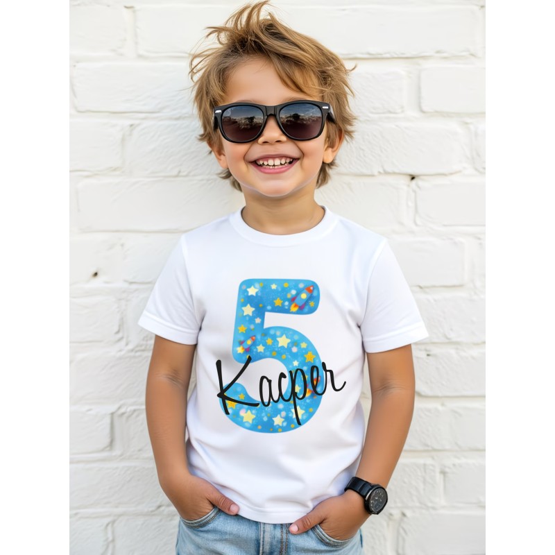 KOSZULKA DZIECIĘCA NA PIĄTE URODZINY DLA CHŁOPCA BIAŁA