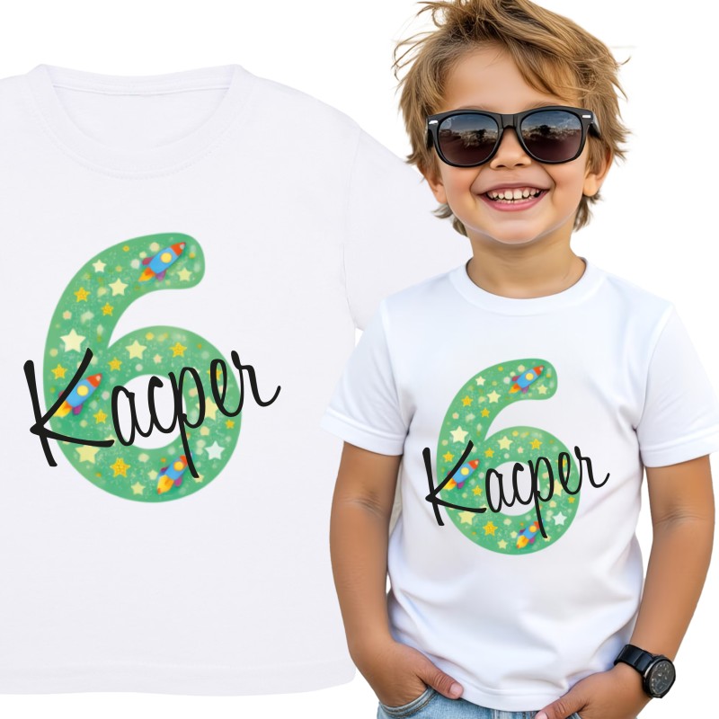 KOSZULKA DZIECIĘCA NA SZÓSTE URODZINY DLA DZIEWCZYNKI BIAŁA