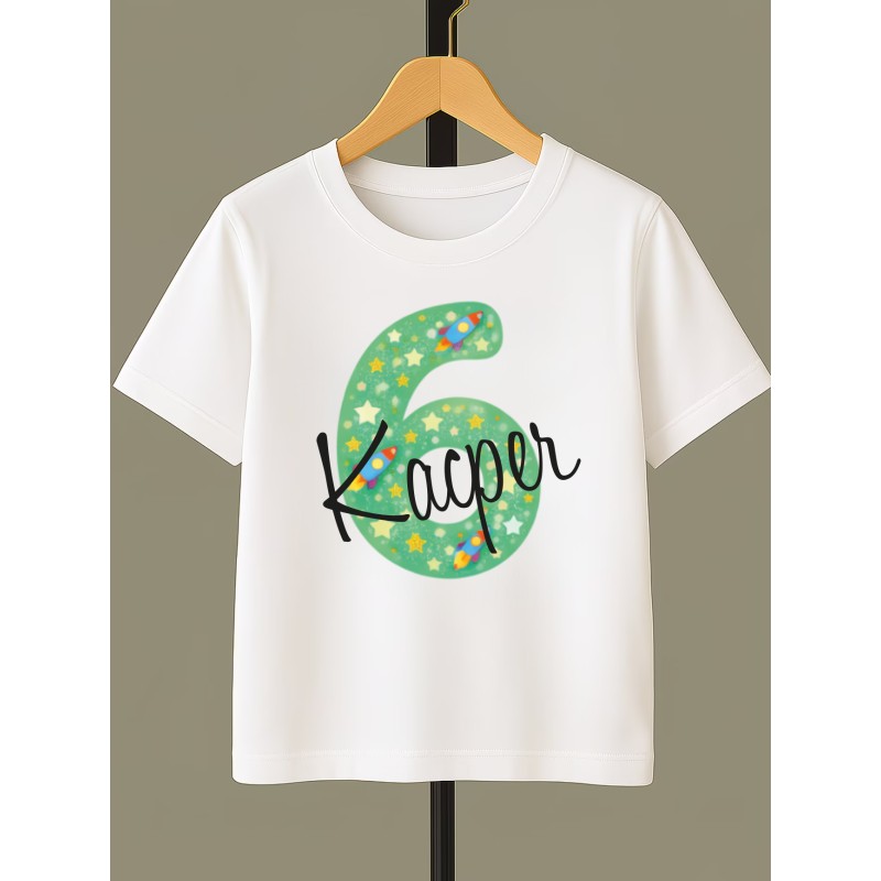 KOSZULKA DZIECIĘCA NA SZÓSTE URODZINY DLA DZIEWCZYNKI BIAŁA