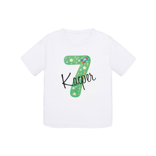 KOSZULKA DZIECIĘCA NA SIÓDME URODZINY DLA CHŁOPCA BIAŁA