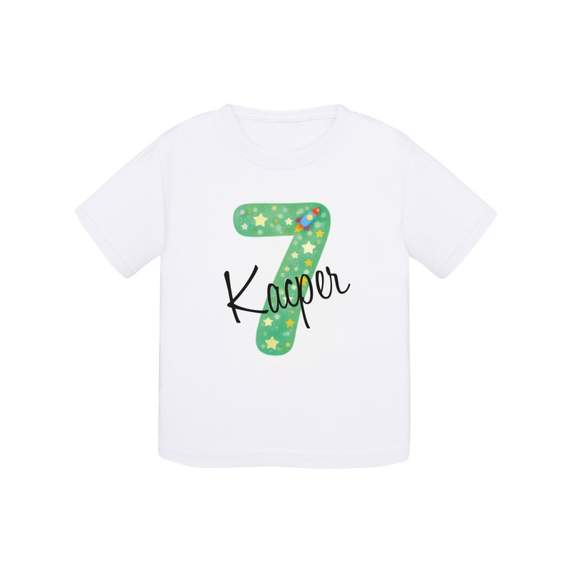 KOSZULKA DZIECIĘCA NA SIÓDME URODZINY DLA CHŁOPCA BIAŁA