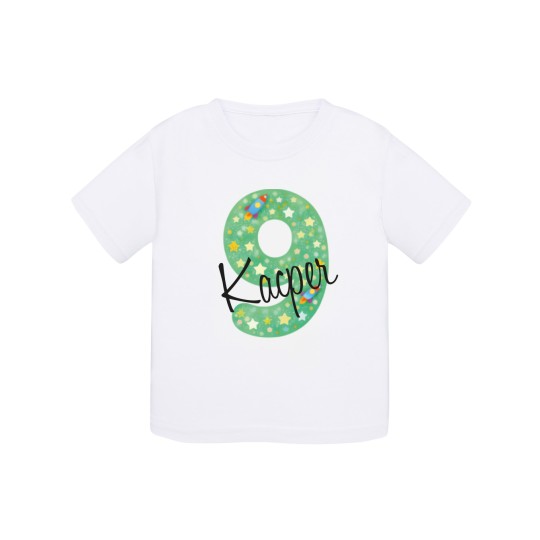 KOSZULKA DZIECIĘCA NA DZIEWIĄTE URODZINY DLA CHŁOPCA BIAŁA