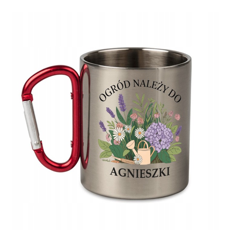KUBEK METALOWY Z KARABIŃCZYKIEM OGRÓD NALEŻY DO 300 ML