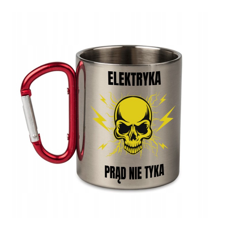 KUBEK METALOWY Z KARABIŃCZYKIEM ELEKTRYKA PRĄD NIE TYKA 300 ML