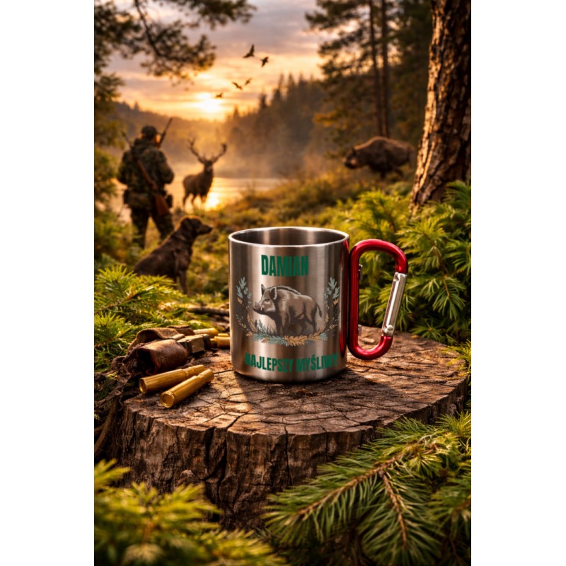KUBEK METALOWY Z KARABIŃCZYKIEM NAJLEPSZY MYŚLIWY 300 ML