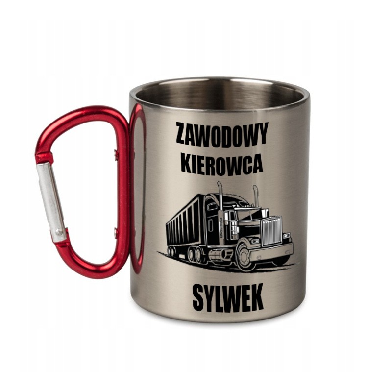 KUBEK METALOWY Z KARABIŃCZYKIEM ZAWODOWY KIEROWCA 300 ML