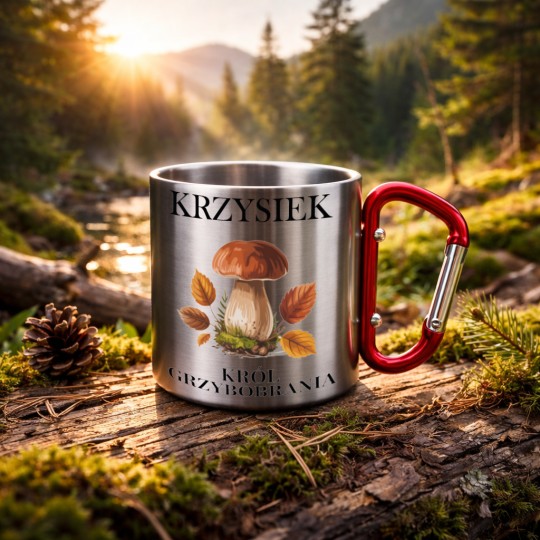 KUBEK METALOWY Z KARABIŃCZYKIEM KRÓL GRZYBOBRANIA 300 ML