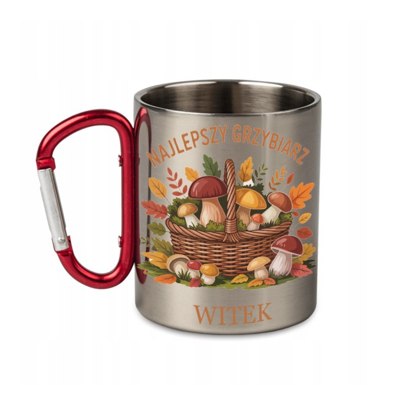 KUBEK METALOWY Z KARABIŃCZYKIEM NAJLEPSZY GRZYBIARZ 300 ML