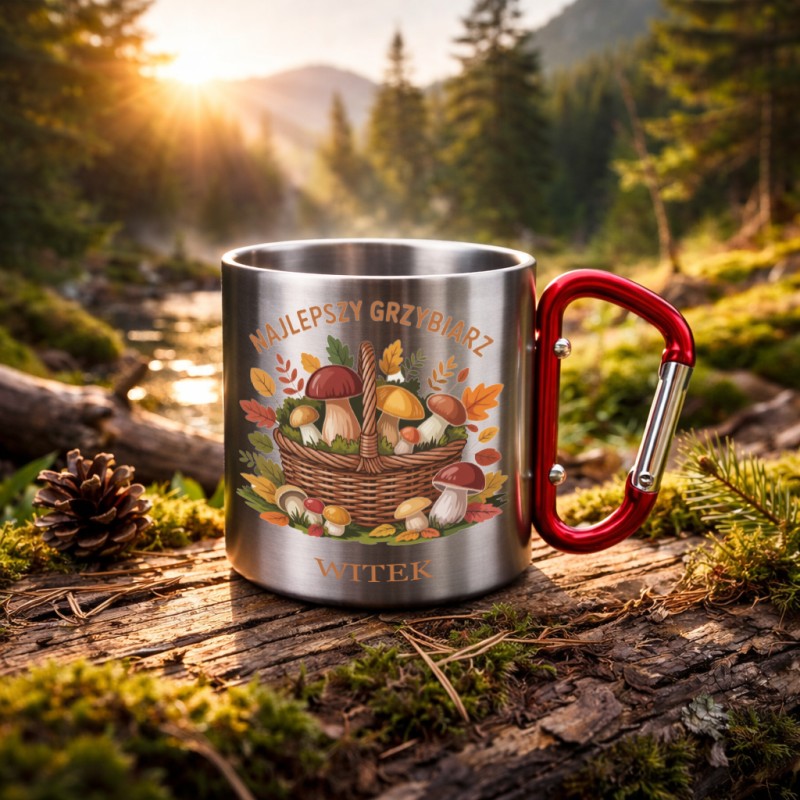 KUBEK METALOWY Z KARABIŃCZYKIEM NAJLEPSZY GRZYBIARZ 300 ML