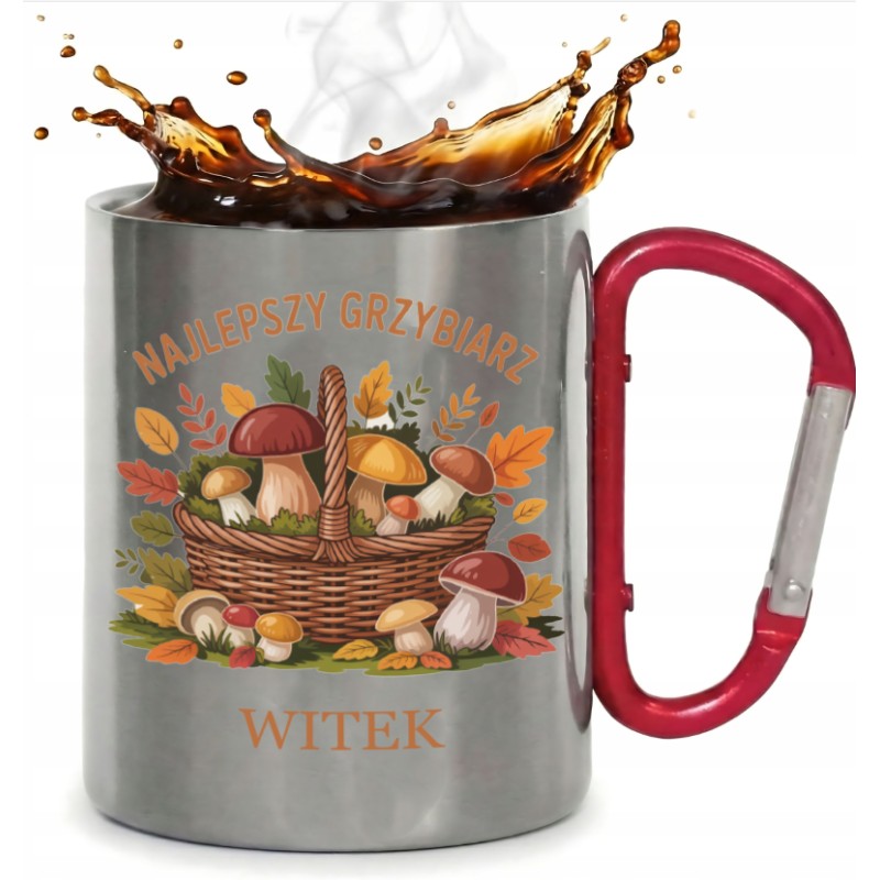 KUBEK METALOWY Z KARABIŃCZYKIEM NAJLEPSZY GRZYBIARZ 300 ML