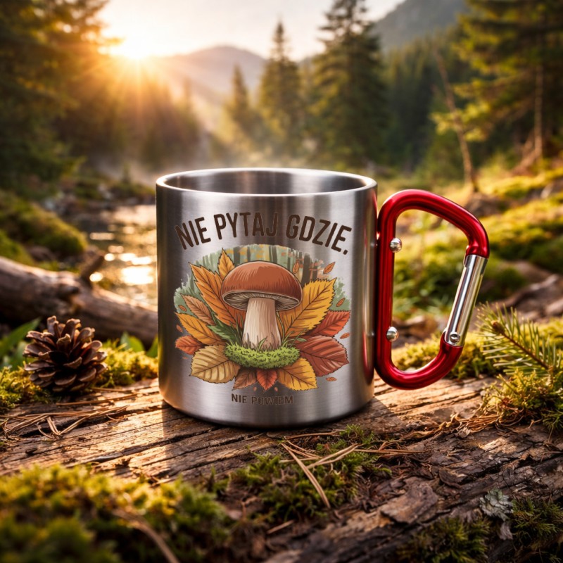 KUBEK METALOWY Z KARABIŃCZYKIEM NIE PYTAJ 300 ML