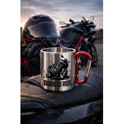 METALOWY KUBEK Z KARABIŃCZYKIEM BORN TO RIDE 300 ML
