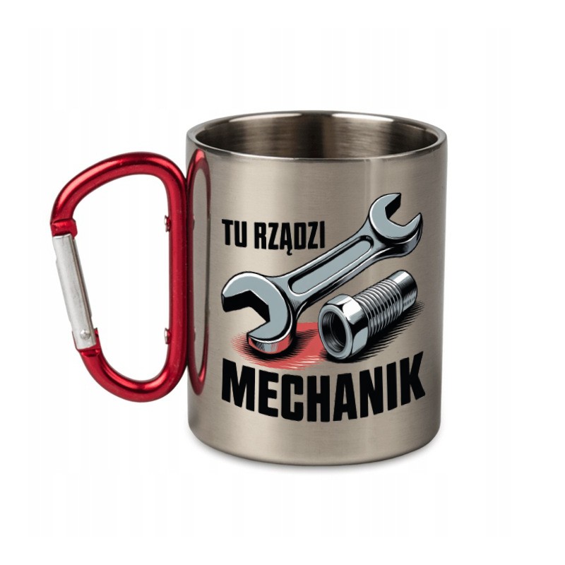 METALOWY KUBEK Z KARABIŃCZYKIEM TU RZĄDZI MECHANIK 300 ML