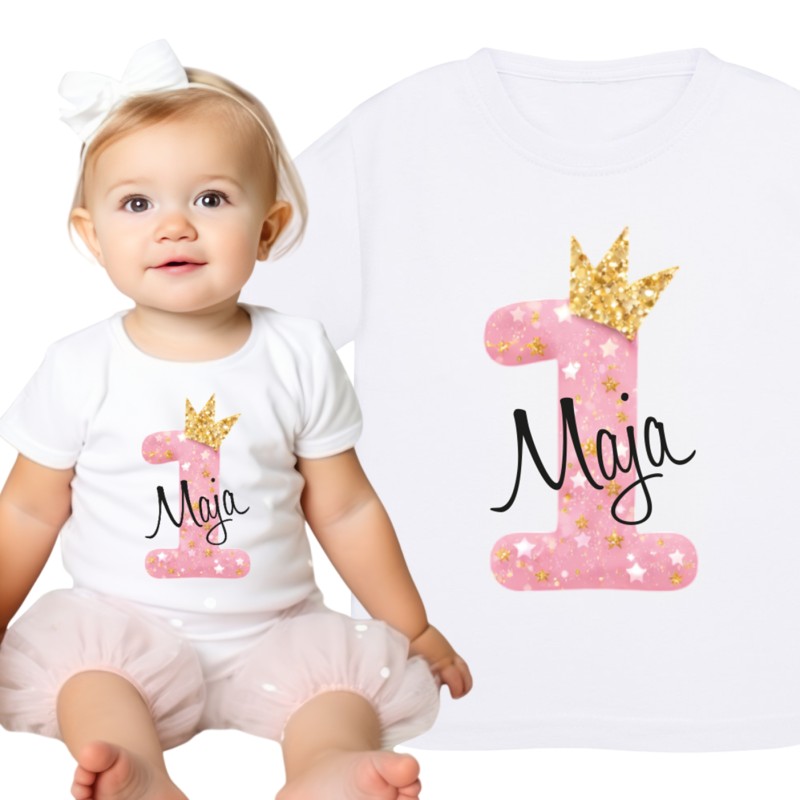 KOSZULKA DZIECIĘCA NA PIERWSZE URODZINY DLA DZIEWCZYNKI BIAŁA