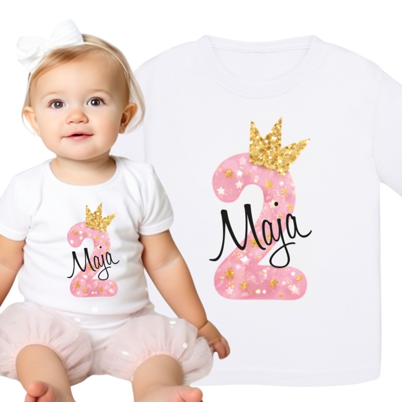 KOSZULKA DZIECIĘCA NA DRUGIE URODZINY DLA DZIEWCZYNKI BIAŁA