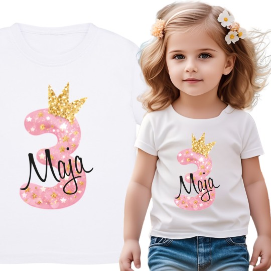 KOSZULKA DZIECIĘCA NA TRZECIE URODZINY DLA DZIEWCZYNKI BIAŁA