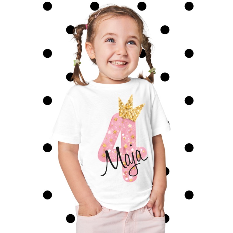 KOSZULKA DZIECIĘCA NA CZWARTE URODZINY DLA DZIEWCZYNKI BIAŁA