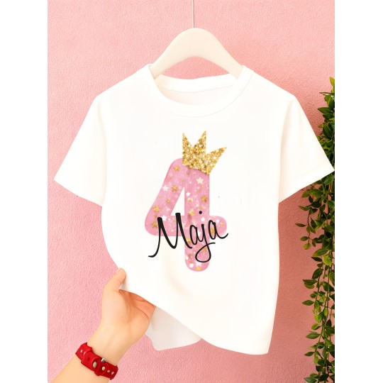 KOSZULKA DZIECIĘCA NA CZWARTE URODZINY DLA DZIEWCZYNKI BIAŁA