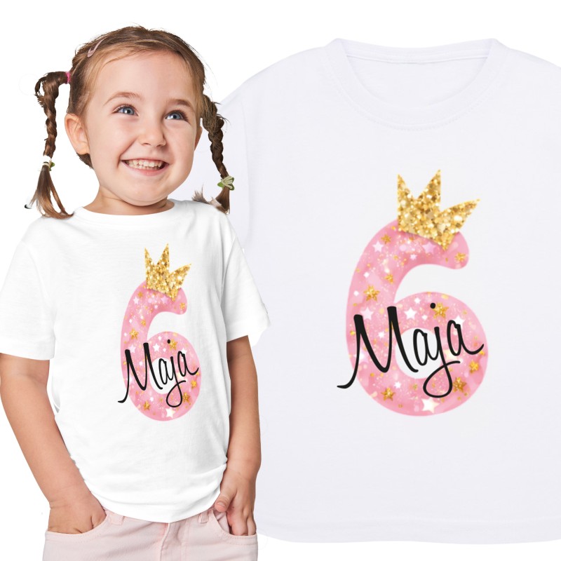KOSZULKA DZIECIĘCA NA SZÓSTE URODZINY DLA DZIEWCZYNKI BIAŁA