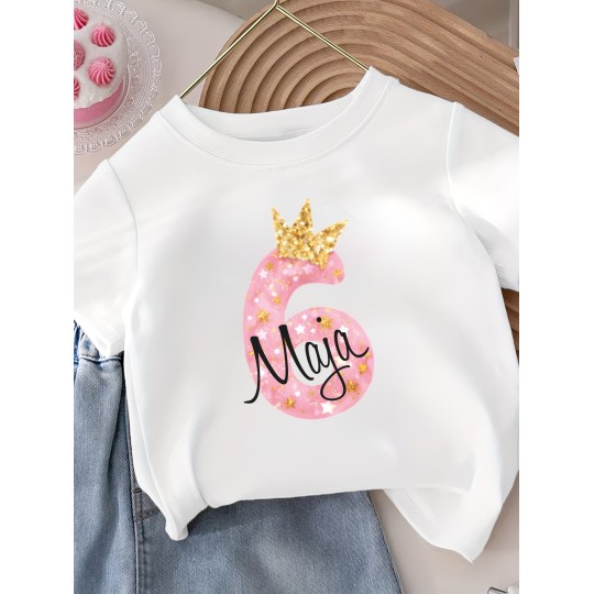 KOSZULKA DZIECIĘCA NA SZÓSTE URODZINY DLA DZIEWCZYNKI BIAŁA