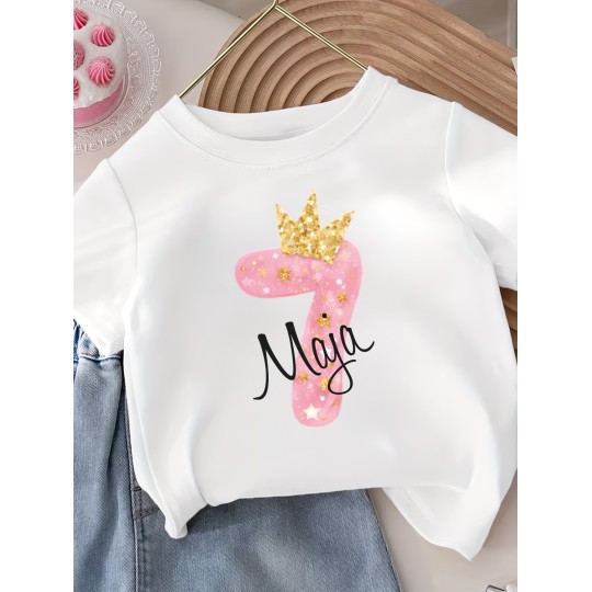 KOSZULKA DZIECIĘCA NA SIÓDME URODZINY DLA DZIEWCZYNKI BIAŁA