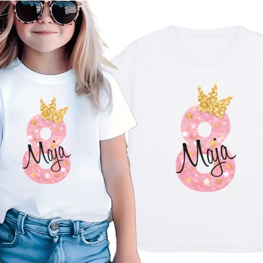 KOSZULKA DZIECIĘCA NA ÓSME URODZINY DLA DZIEWCZYNKI BIAŁA