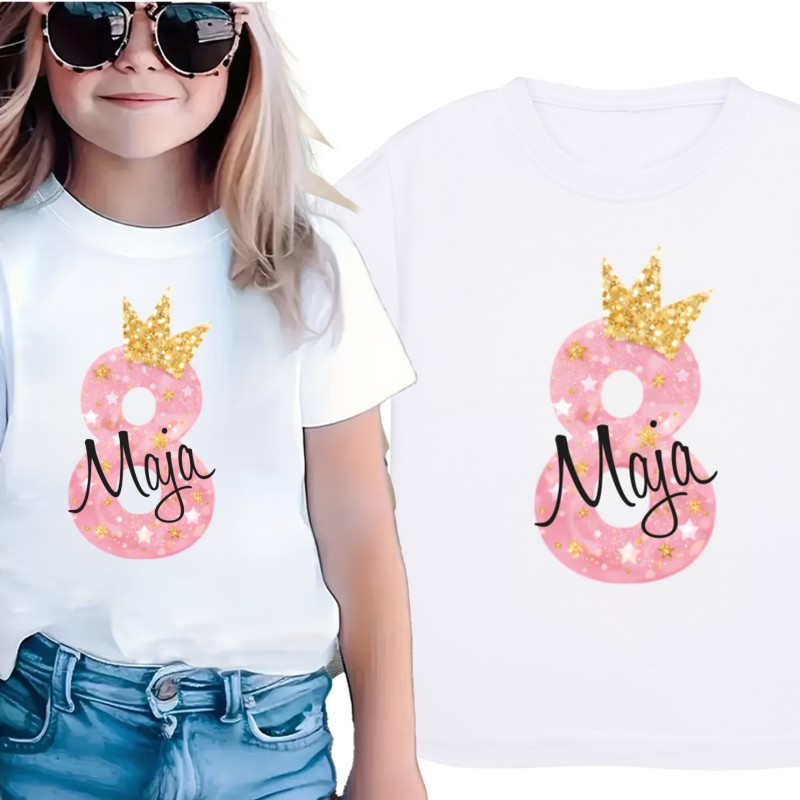 KOSZULKA DZIECIĘCA NA ÓSME URODZINY DLA DZIEWCZYNKI BIAŁA