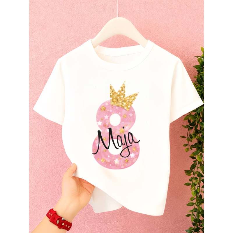 KOSZULKA DZIECIĘCA NA ÓSME URODZINY DLA DZIEWCZYNKI BIAŁA