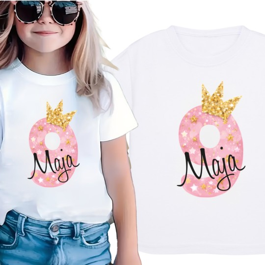 KOSZULKA DZIECIĘCA NA DZIEWIĄTE URODZINY DLA DZIEWCZYNKI BIAŁA