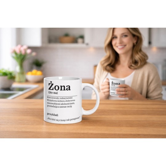 KUBEK CERAMICZNY DLA ŻONY BIAŁY 330ml NA PREZENT ŚMIESZNY UPOMINEK