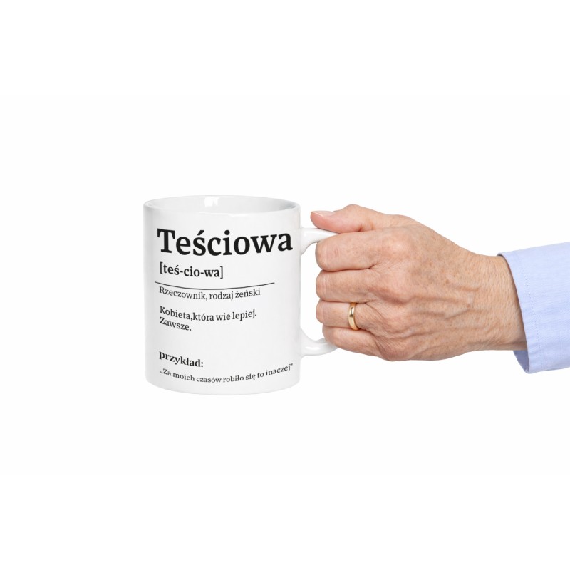 KUBEK CERAMICZNY DLA TEŚCIOWEJ BIAŁY 330ml NA PREZENT ŚMIESZNY UPOMINEK