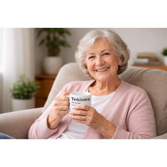 KUBEK CERAMICZNY DLA TEŚCIOWEJ BIAŁY 330ml NA PREZENT ŚMIESZNY UPOMINEK