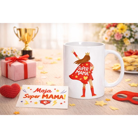 KUBEK CERAMICZNY BIAŁY 330 ML SUPER MAMA