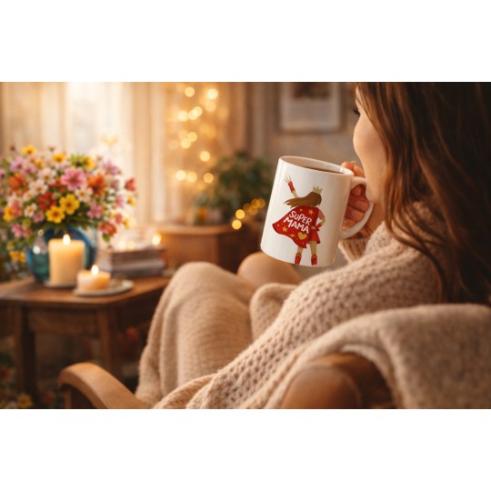 KUBEK CERAMICZNY BIAŁY 330 ML SUPER MAMA