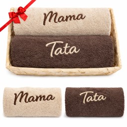 ZESTAW RĘCZNIKÓW PREZENT NA DZIEŃ MAMY I TATY KOMPLET 50x100cm