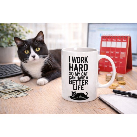 KUBEK CERAMICZNY BIAŁY 330 ML I WORK HARD