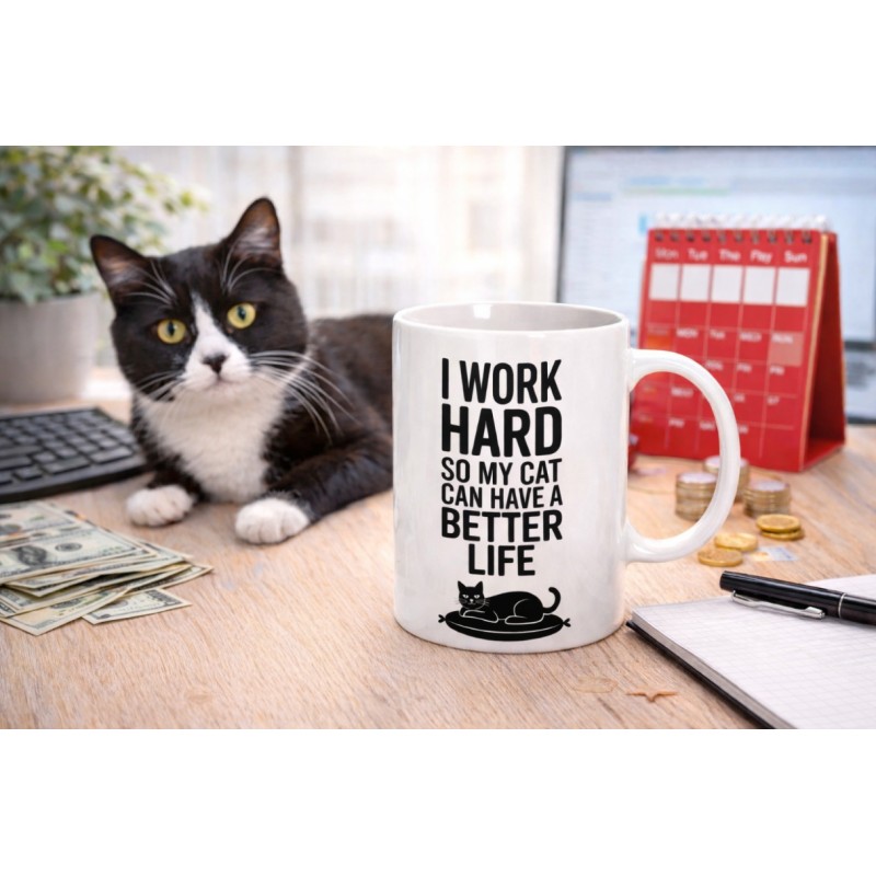 KUBEK CERAMICZNY BIAŁY 330 ML I WORK HARD