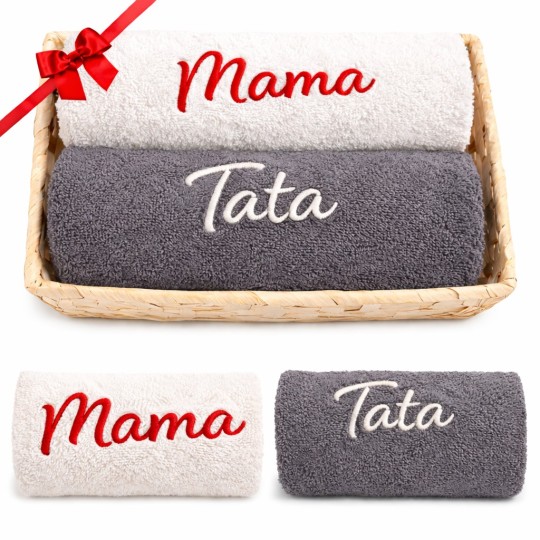 ZESTAW RĘCZNIKÓW PREZENT NA DZIEŃ MAMY I TATY KOMPLET 50x100cm