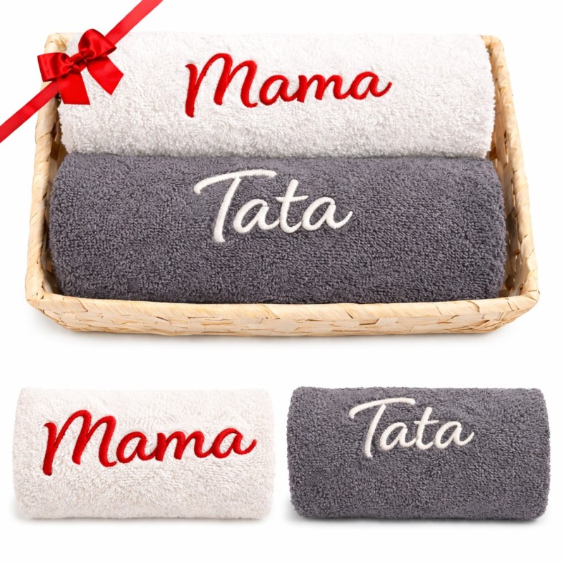 ZESTAW RĘCZNIKÓW PREZENT NA DZIEŃ MAMY I TATY KOMPLET 50x100cm