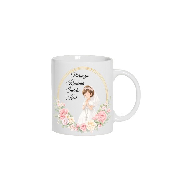 ZESTAW PIERWSZA KOMUNIA ŚWIĘTA PAMIĄTKA KUBEK I PODUSZKA Z IMIENIEM DLA DZIEWCZYNKI