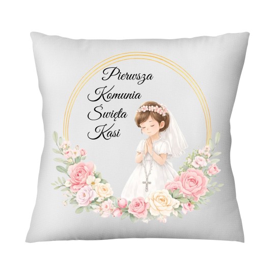 ZESTAW PIERWSZA KOMUNIA ŚWIĘTA PAMIĄTKA KUBEK I PODUSZKA Z IMIENIEM DLA DZIEWCZYNKI