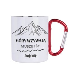 KUBEK METALOWY BIAŁY Z KARABIŃCZYKIEM GÓRY WZYWAJĄ 300 ML