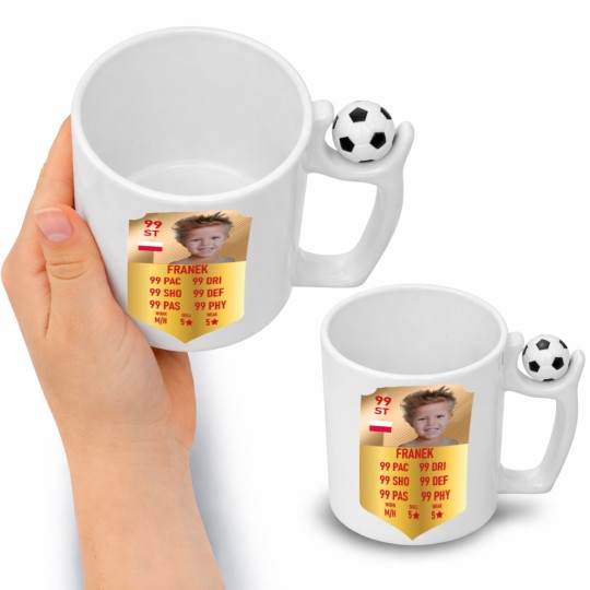 KUBEK PIŁKARSKI ZE ZDJĘCIEM KARTA PIŁKARSKA Z IMIENIEM NA PREZENT 330 ml