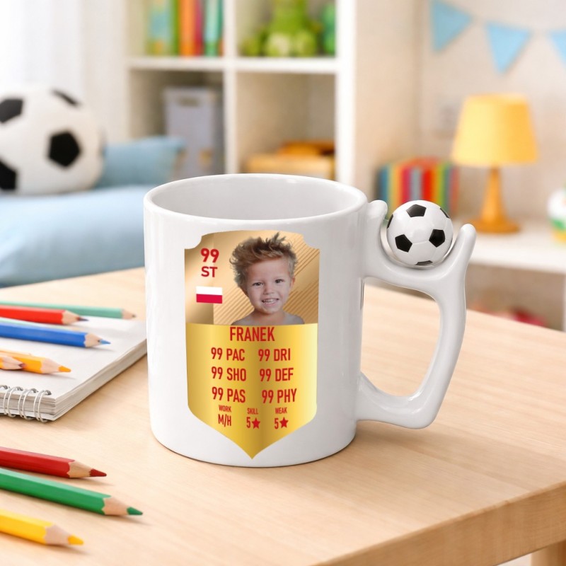 KUBEK PIŁKARSKI ZE ZDJĘCIEM KARTA PIŁKARSKA Z IMIENIEM NA PREZENT 330 ml