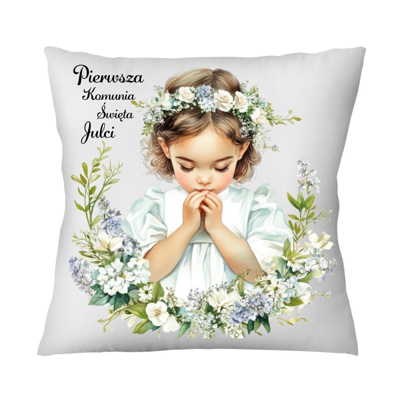 ZESTAW PIERWSZA KOMUNIA ŚWIĘTA PAMIĄTKA KUBEK I PODUSZKA Z IMIENIEM DLA DZIEWCZYNKI