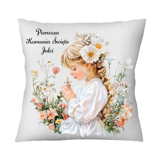 ZESTAW PIERWSZA KOMUNIA ŚWIĘTA PAMIĄTKA KUBEK I PODUSZKA Z IMIENIEM DLA DZIEWCZYNKI