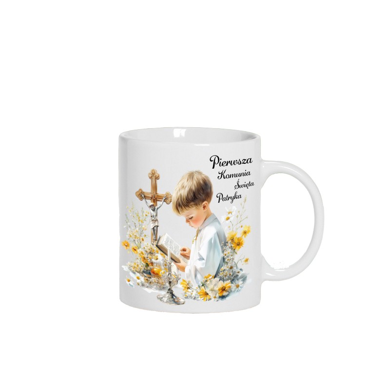 ZESTAW PIERWSZA KOMUNIA ŚWIĘTA PAMIĄTKA KUBEK I PODUSZKA Z IMIENIEM DLA CHŁOPCA