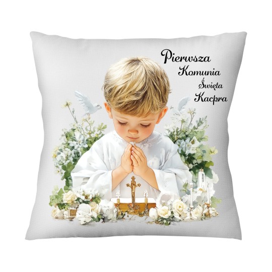 ZESTAW PIERWSZA KOMUNIA ŚWIĘTA PAMIĄTKA KUBEK I PODUSZKA Z IMIENIEM DLA CHŁOPCA