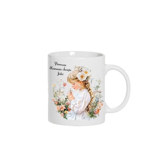 KUBEK CERAMICZNY BIAŁY 330 ML PIERWSZA KOMUNIA DZIEWCZYNKA 1