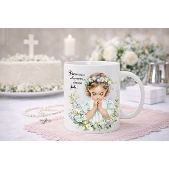 KUBEK CERAMICZNY BIAŁY 330 ML PIERWSZA KOMUNIA DZIEWCZYNKA 2